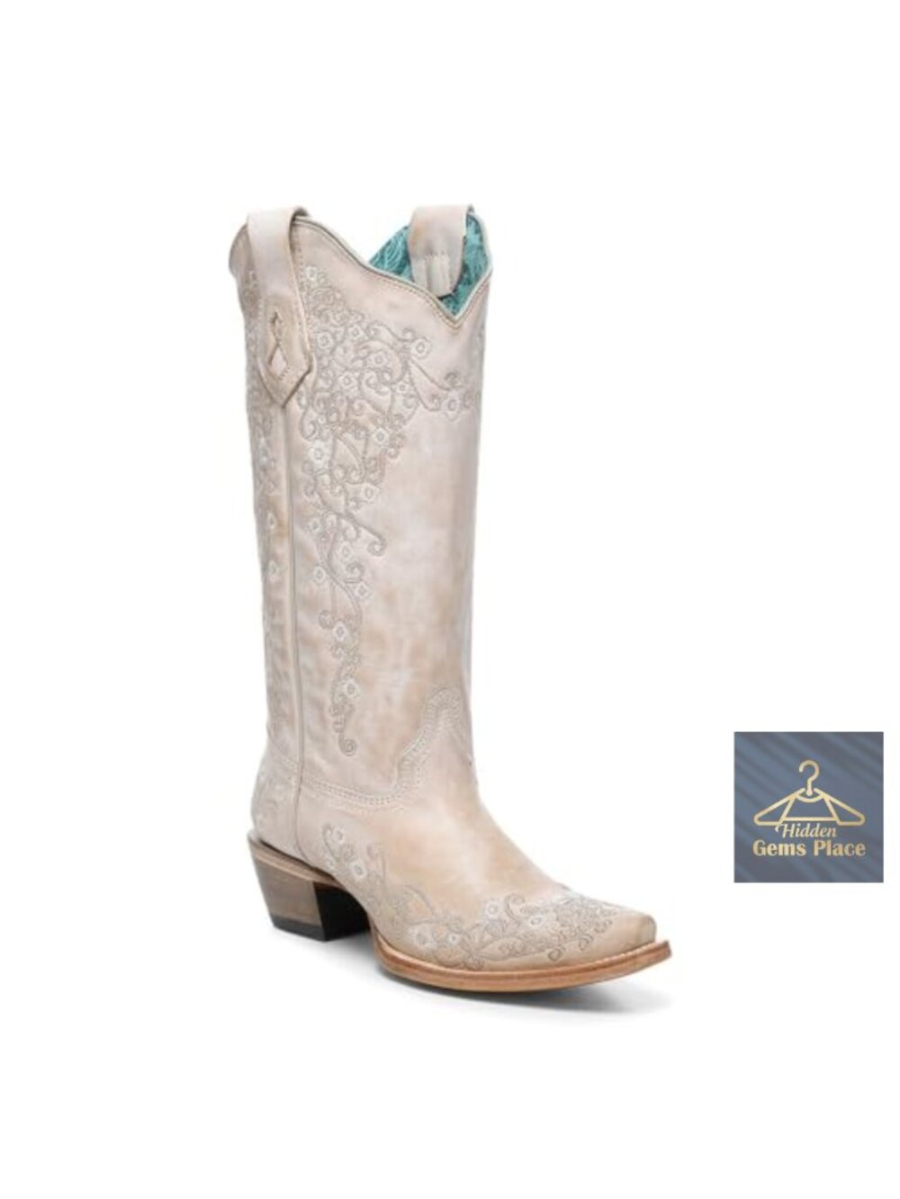 Handcrafted Western Boots Women's Snip Toe Leather Pull-On Mid-Calf 15" Shaft